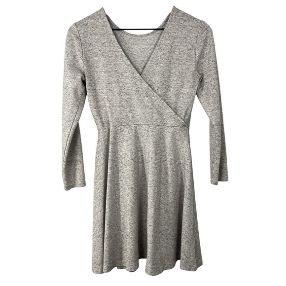 Lou & Grey Dresses & Skirts - Lou & Grey Womens XS Grey Heathered Long Sleeve Wrap Fit & Flare Mini Dress
